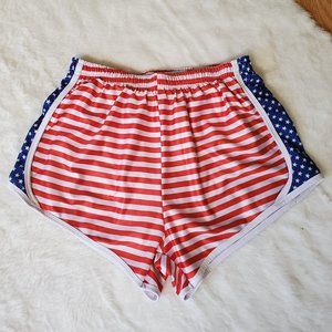 KRASS & CO. PATRIOTIC FLAG BOXING WORKOUT SHORTS.